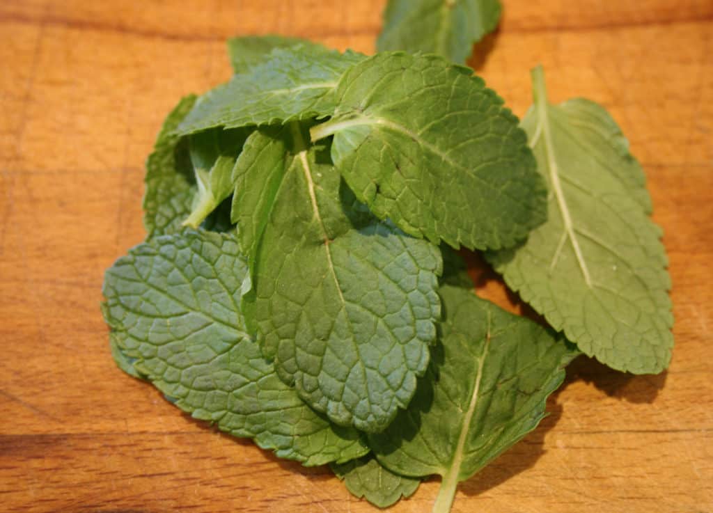 whole mint leaves in a pile