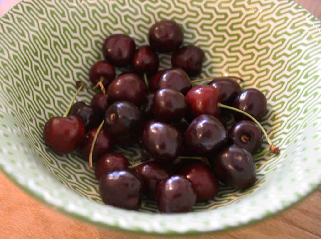 bowl of dark cherries.
