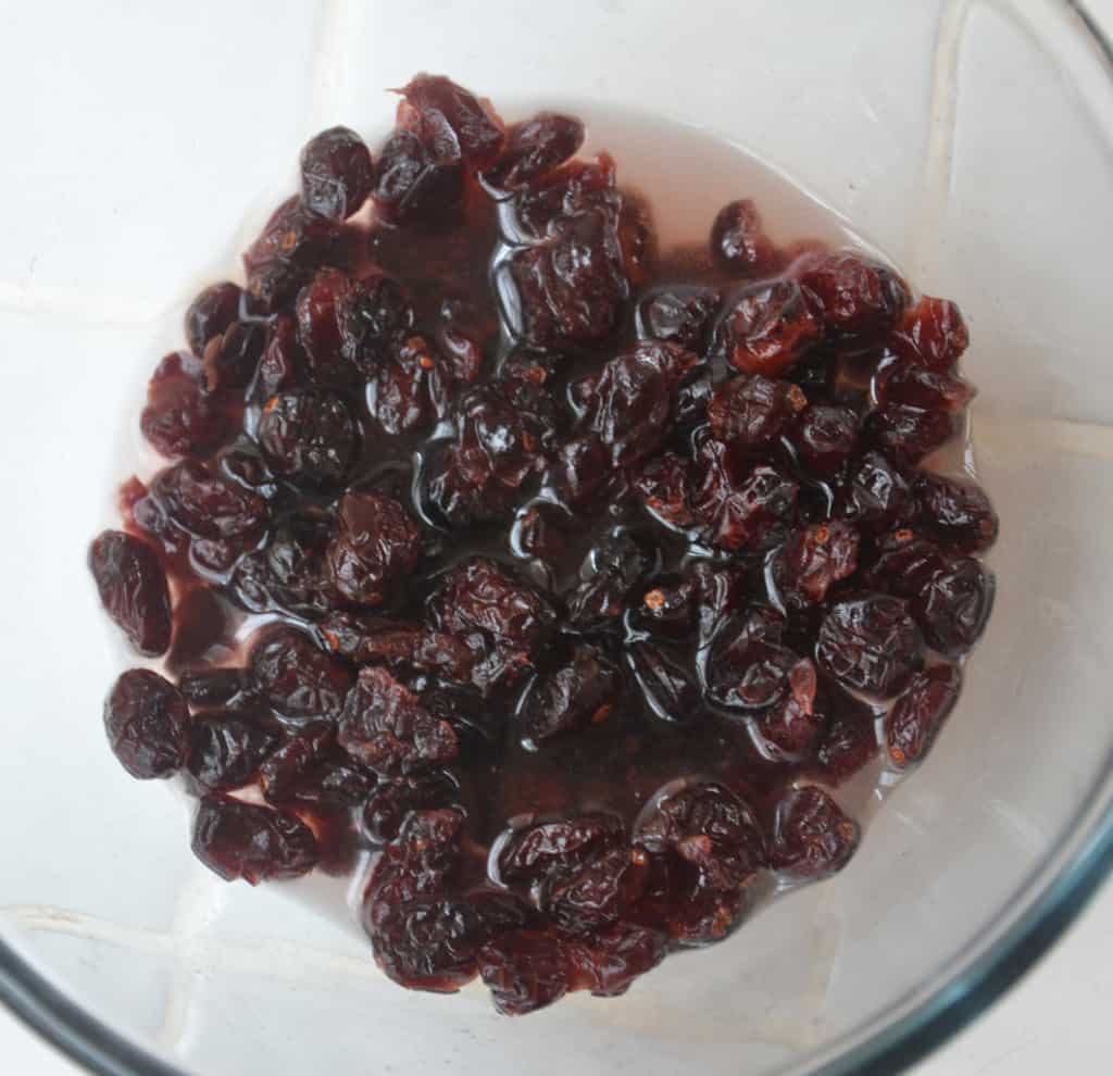 dried cranberries soaking in water.