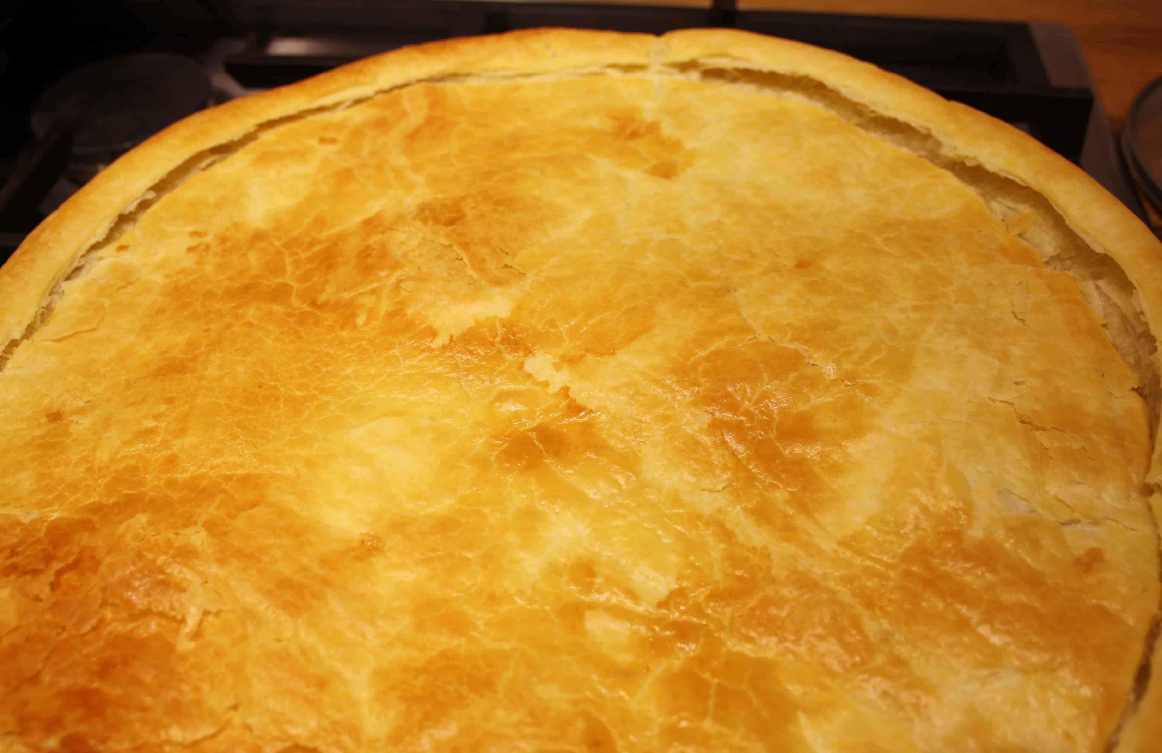 cooked puff pastry round.