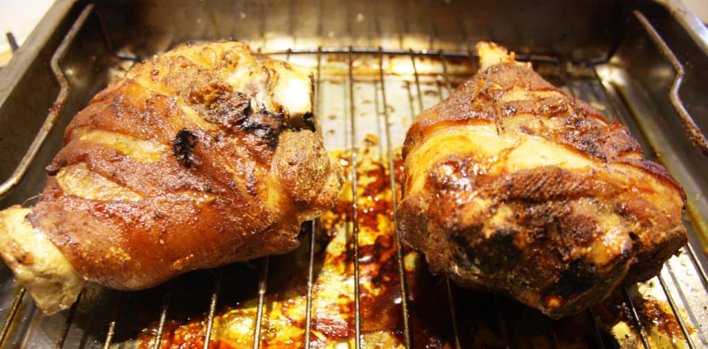 pork joints  cooked on a baking rack.