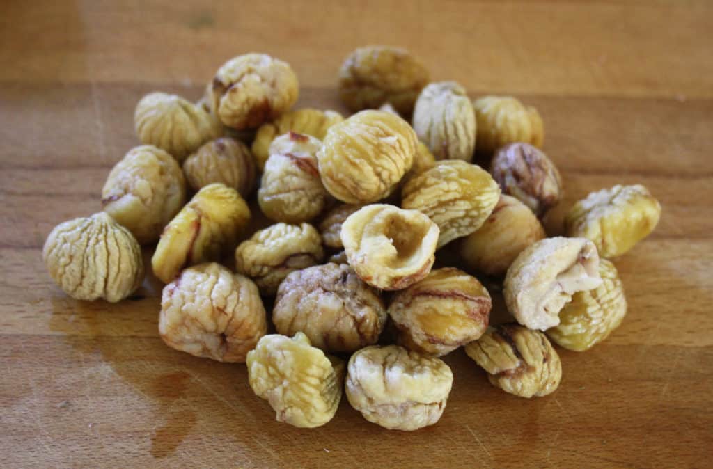 pile of peeled chestnuts.