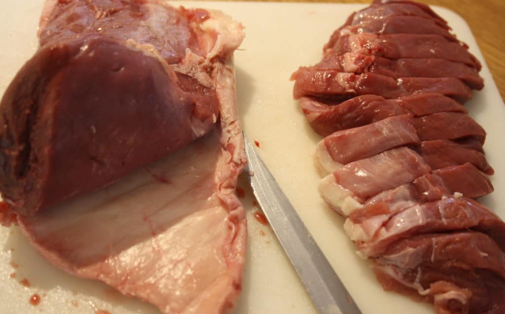 duck breasts sliced and skin part removed
