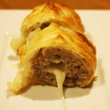 Mozzarella Sausage Rolls. Known here as Mooing Pigs, these naughty morsels are stuffed with mozzarella and when you cut them the mozzarella oozes out.