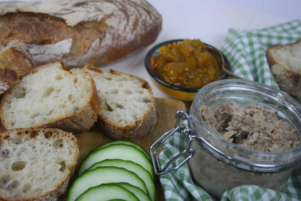 Pork Rillettes. A classic French dish that is easy to make, makes a great gift, is very cheap to make and lasts 6 weeks in the fridge if it's unopened.