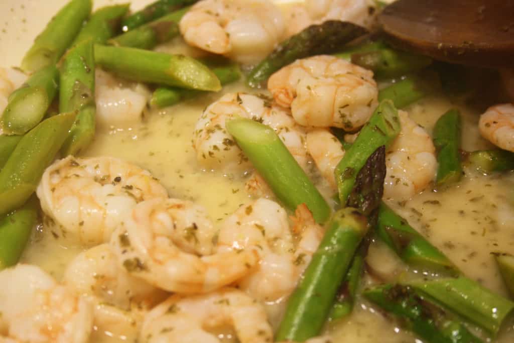 pan with prawns added.