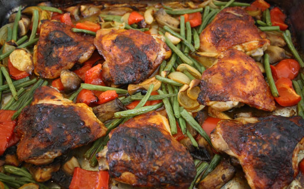 
close up of the chicken dish part baked.