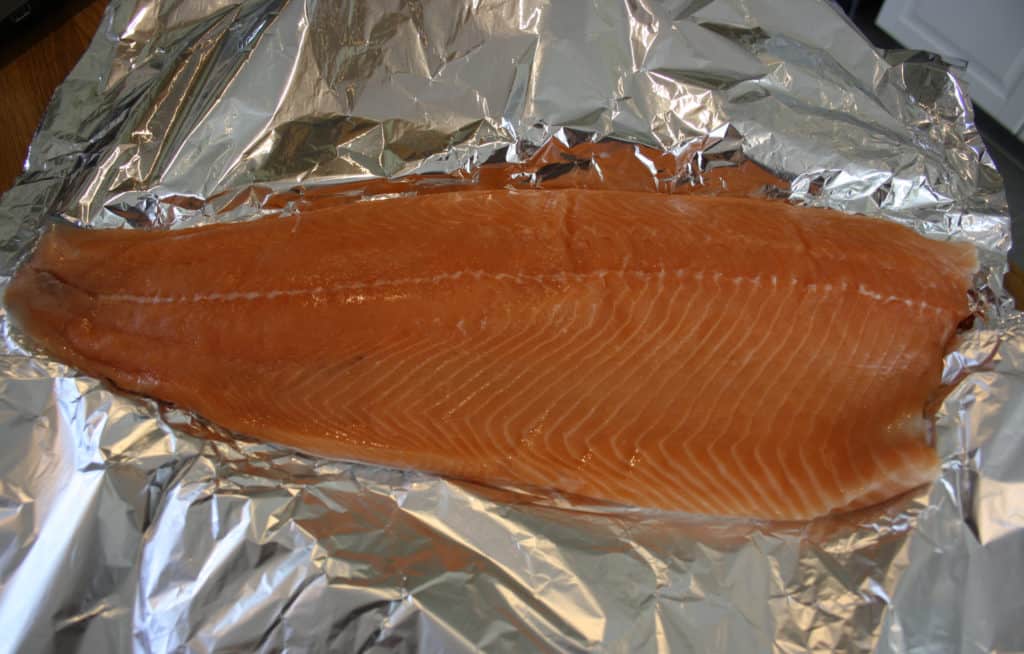 piece of salmon on tin foil
