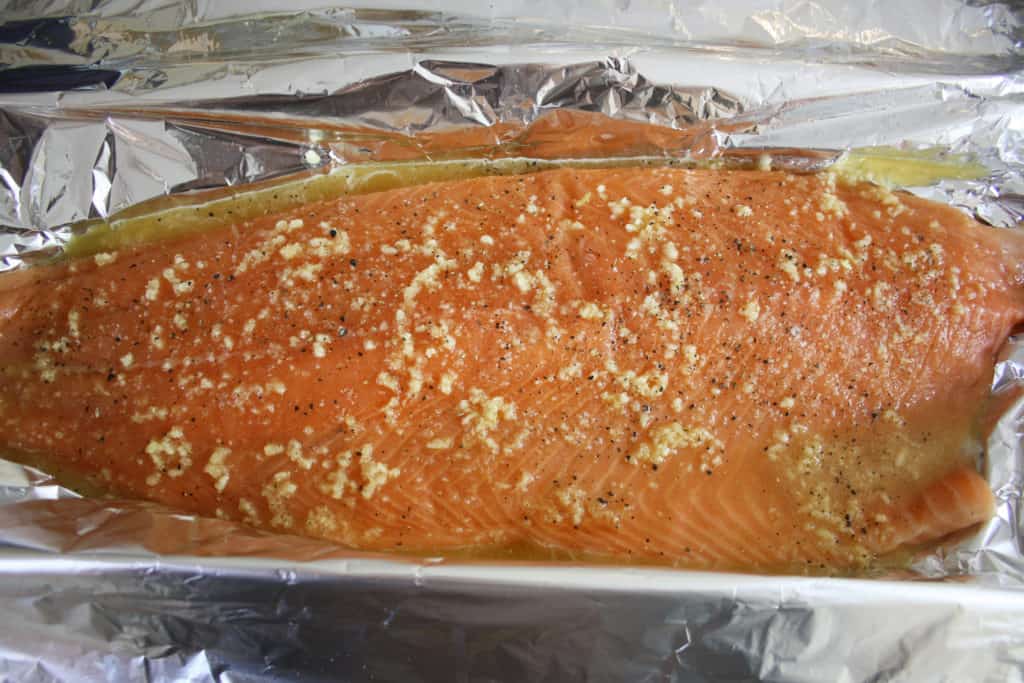 salmon with honey  mixture spread over
