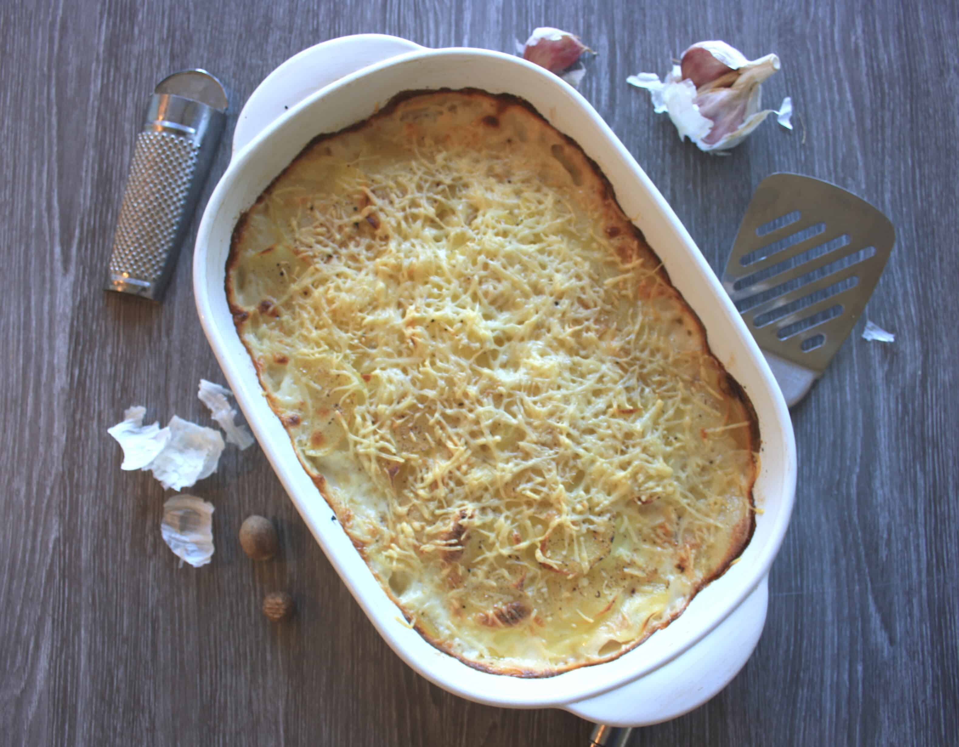 French potatoes gratin dauphinoise with bacon