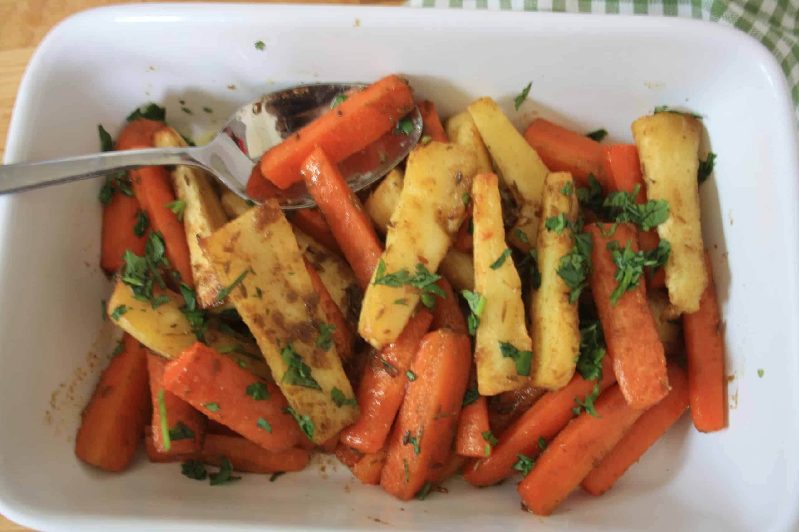 Coriander and Cumin Roasted Root Vegetables Chez Le Rêve Français