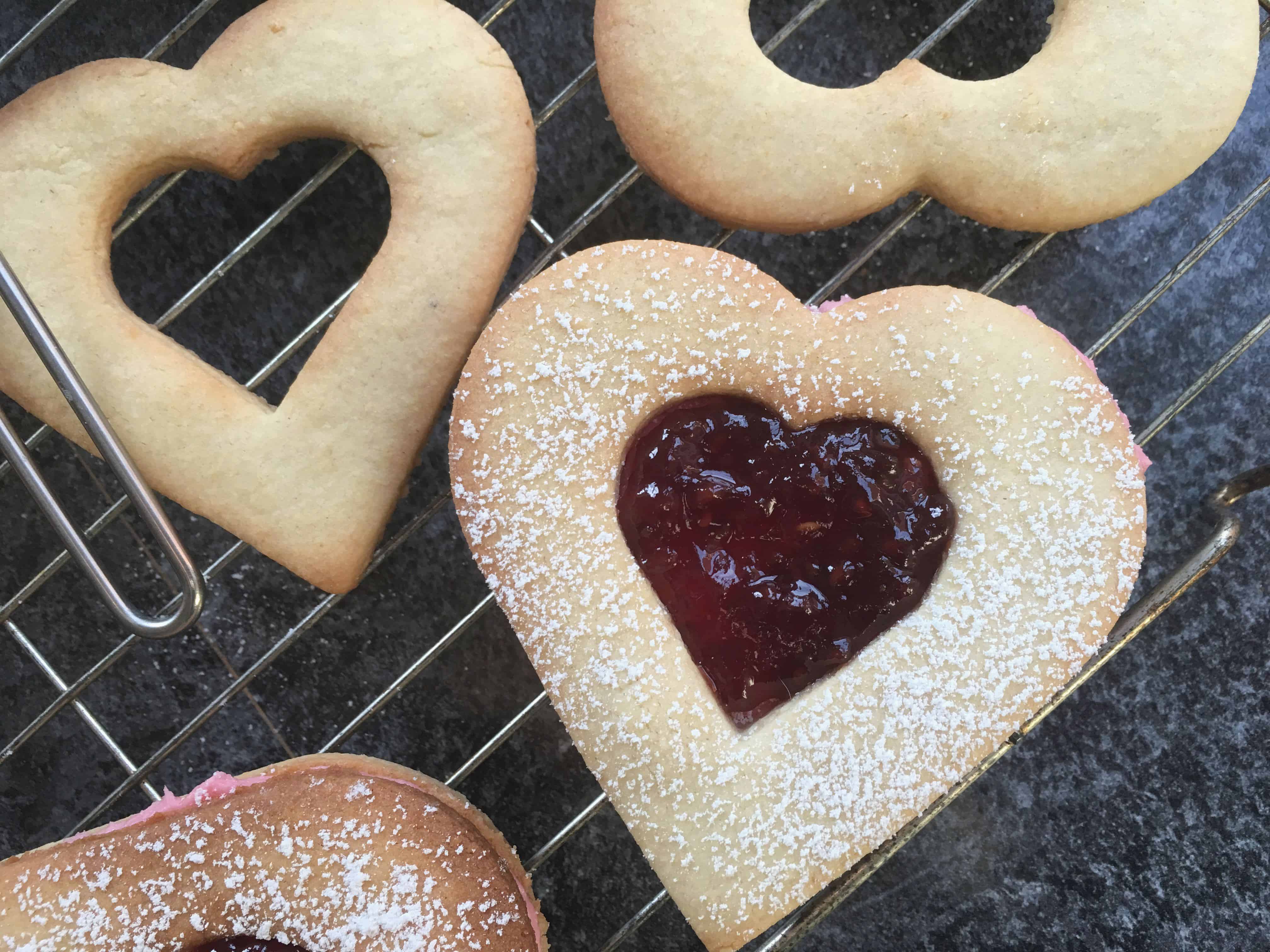 raspberry almond linzer cookies
