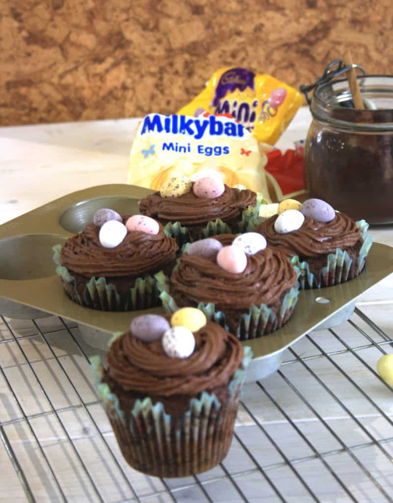 surprise chocolate easter egg cakes in baking tin