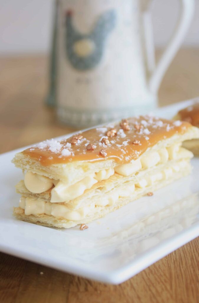 mille feuille on a plate ant an angle