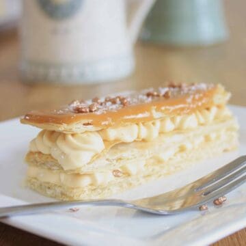 mille feuilles on a plate with a fork