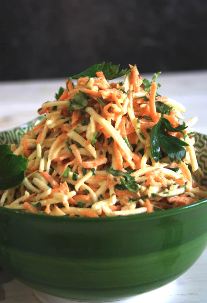 close up of celeriac and carrot remoulade