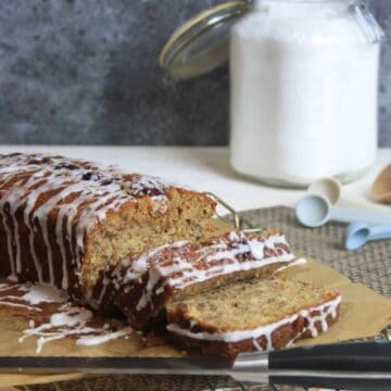 banana cake with slices cut