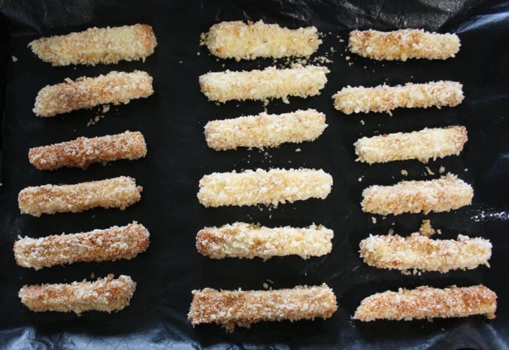 halloumi fries on a baking sheet