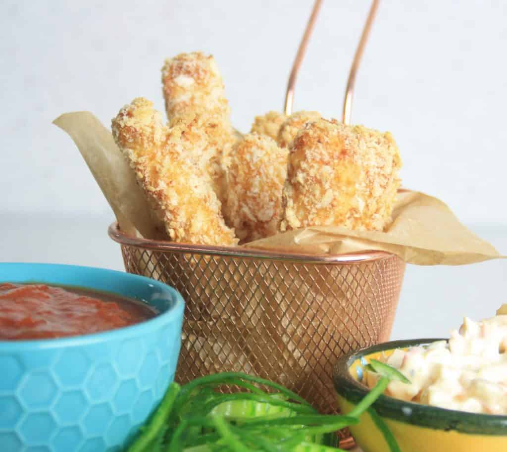 baked halloumi fries in a basket