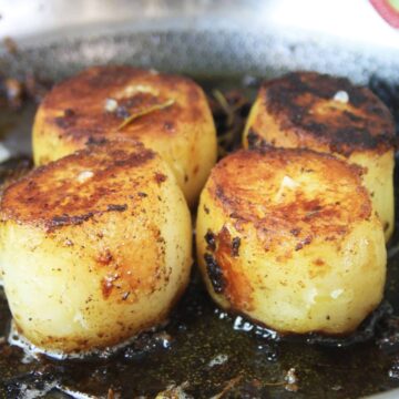 Close up side shot of fondant potatoes