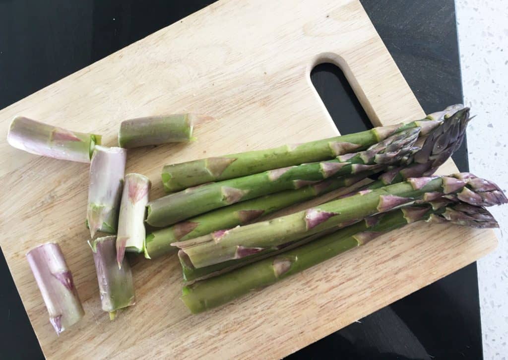 asparagus spears on a board.