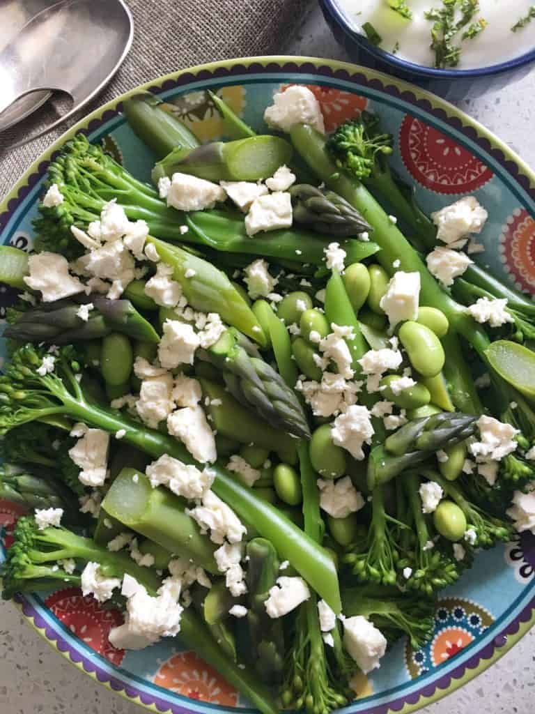 close shot of edamame salad.