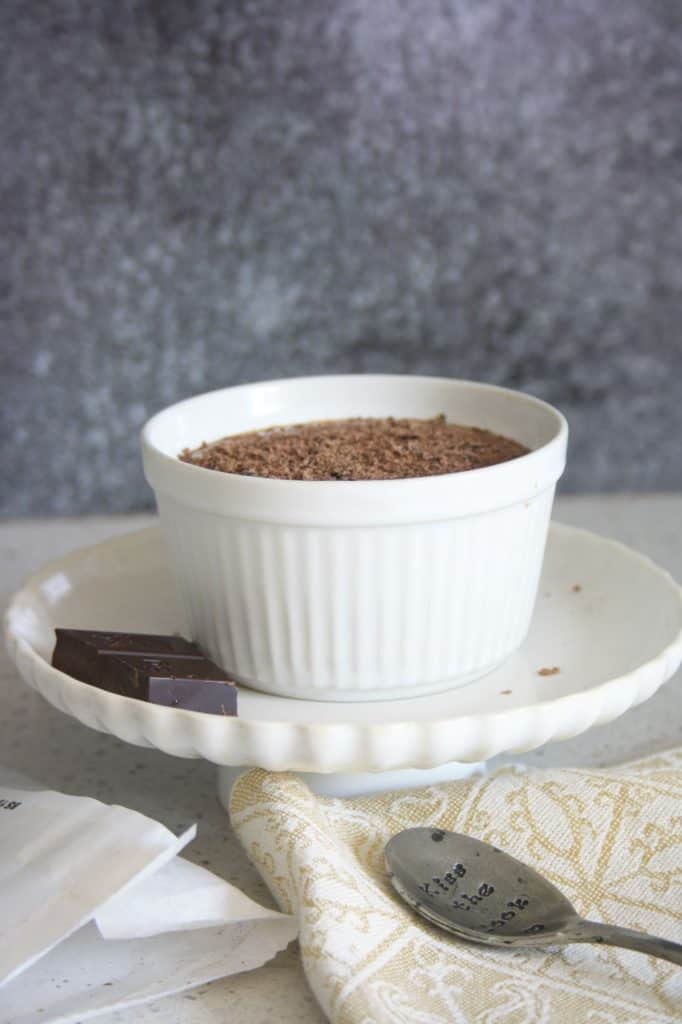 Side view of pot of chocolate mousse