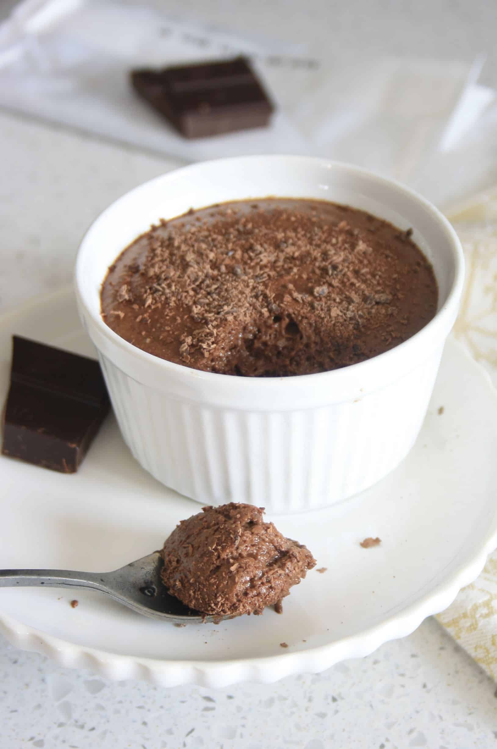 chocolate mousse with a spoonful on the side.