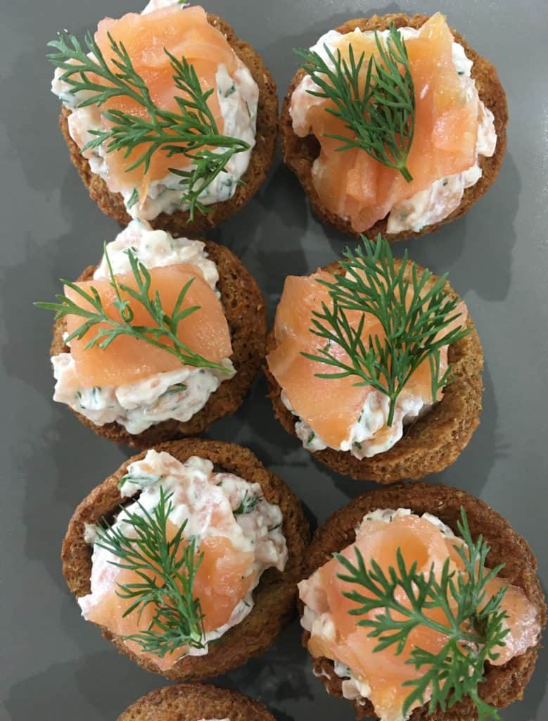 overhead picture of smoked salmon canapes