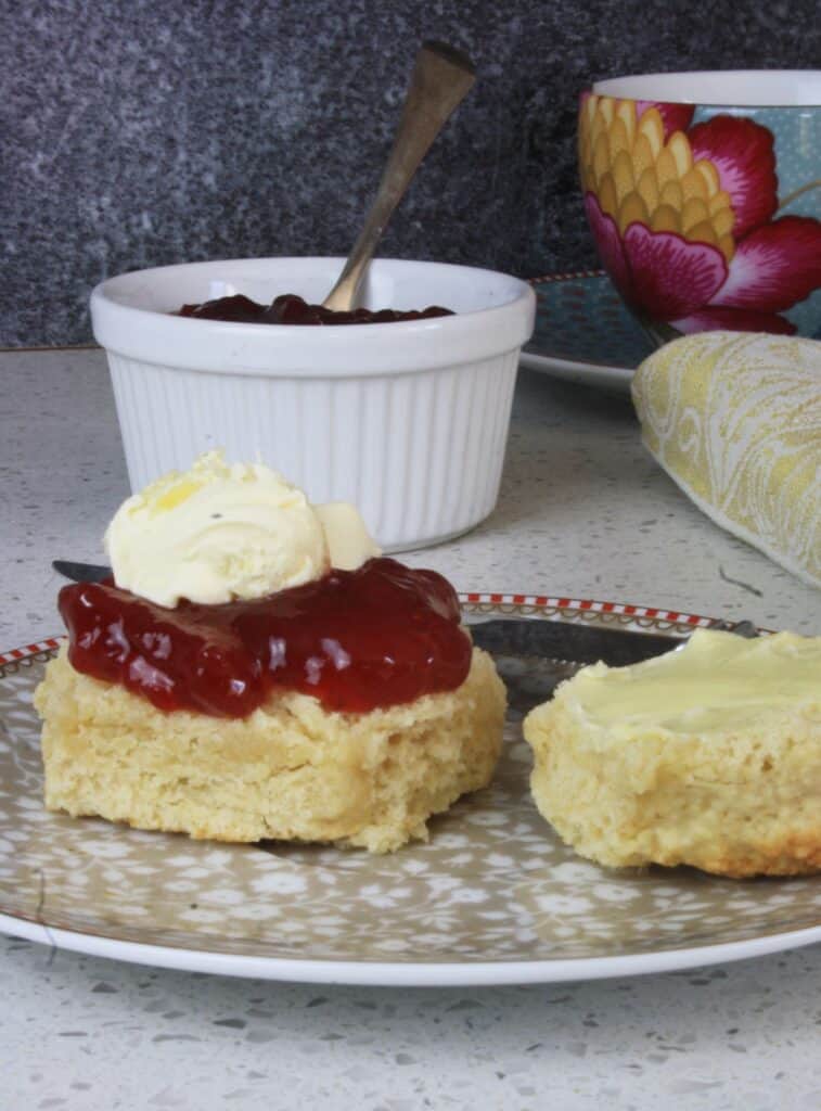 cream tea scone with jam and cream