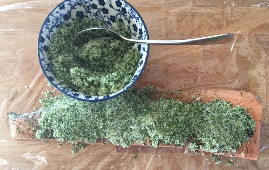 cure mix of salt sugar and dill.