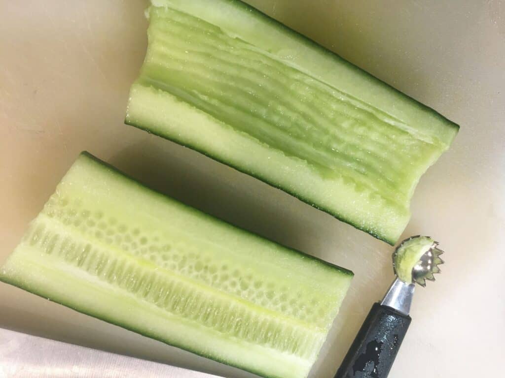 halved cucumber with seeds removed