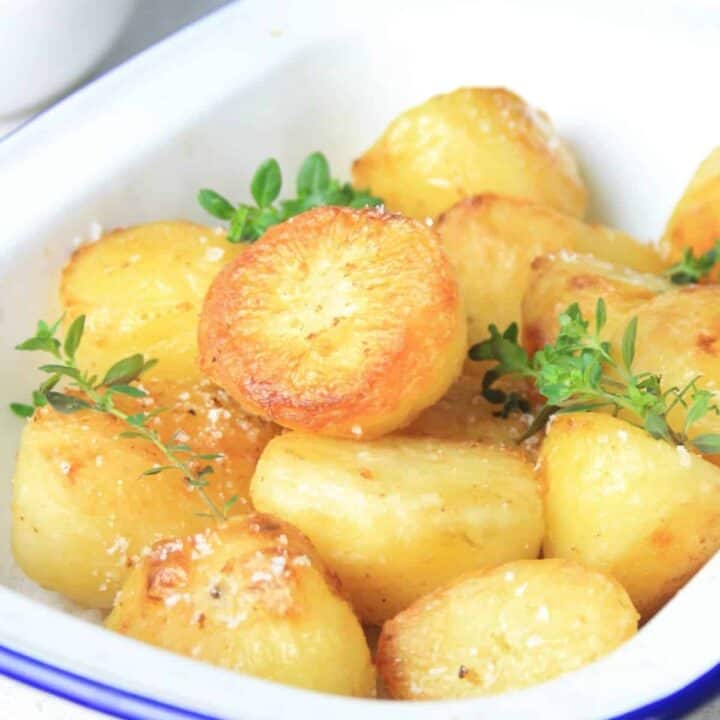 roasted potatoes in a pan