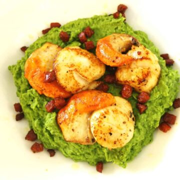 scallops on a pea puree