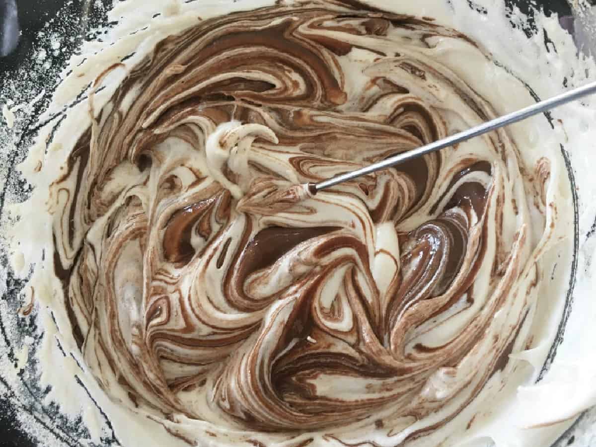 chocolate swirled through the meringue mixture.