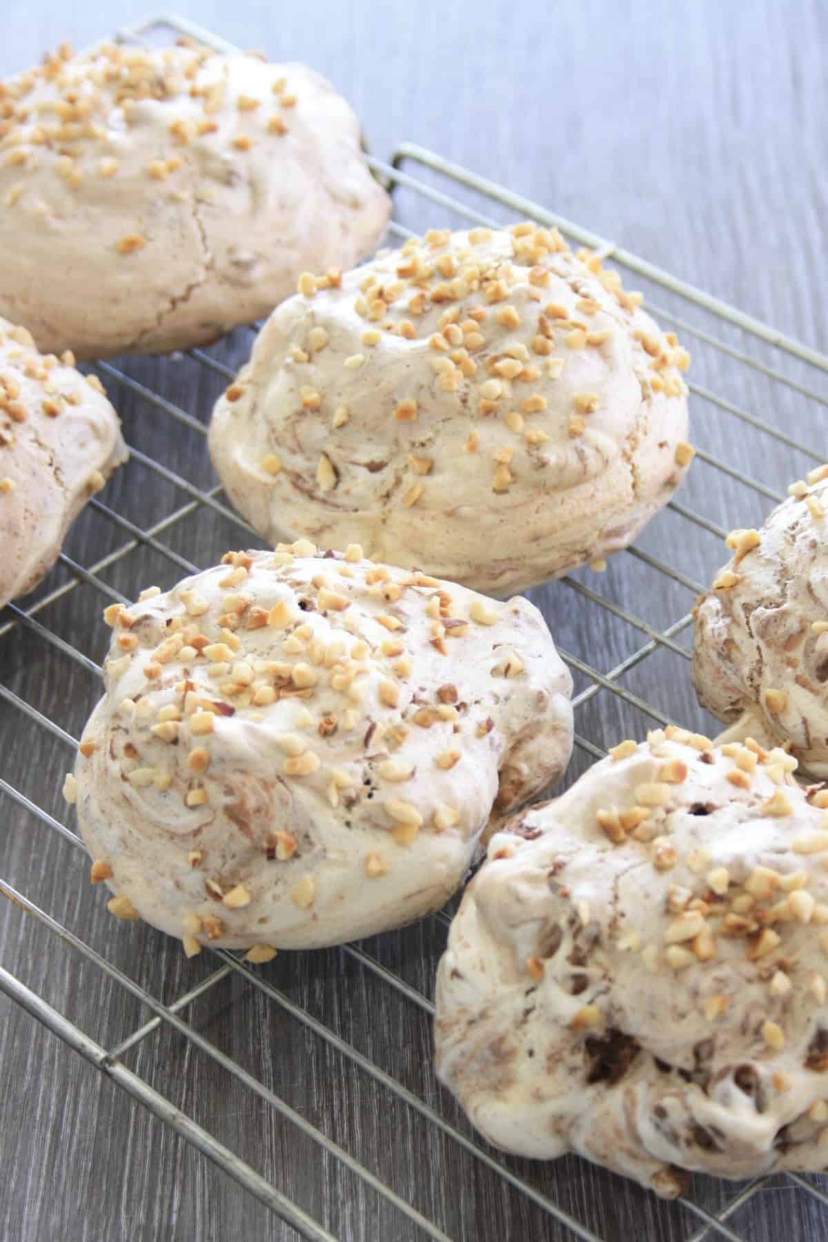 finished meringues on a cooling rack.