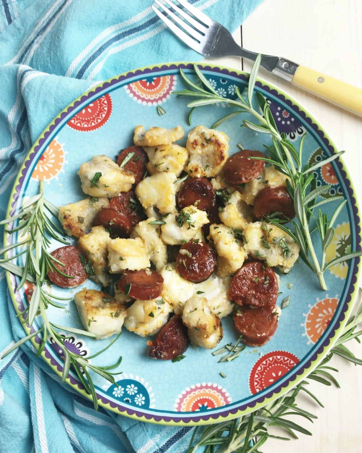 monkfish with chorizo in a bowl