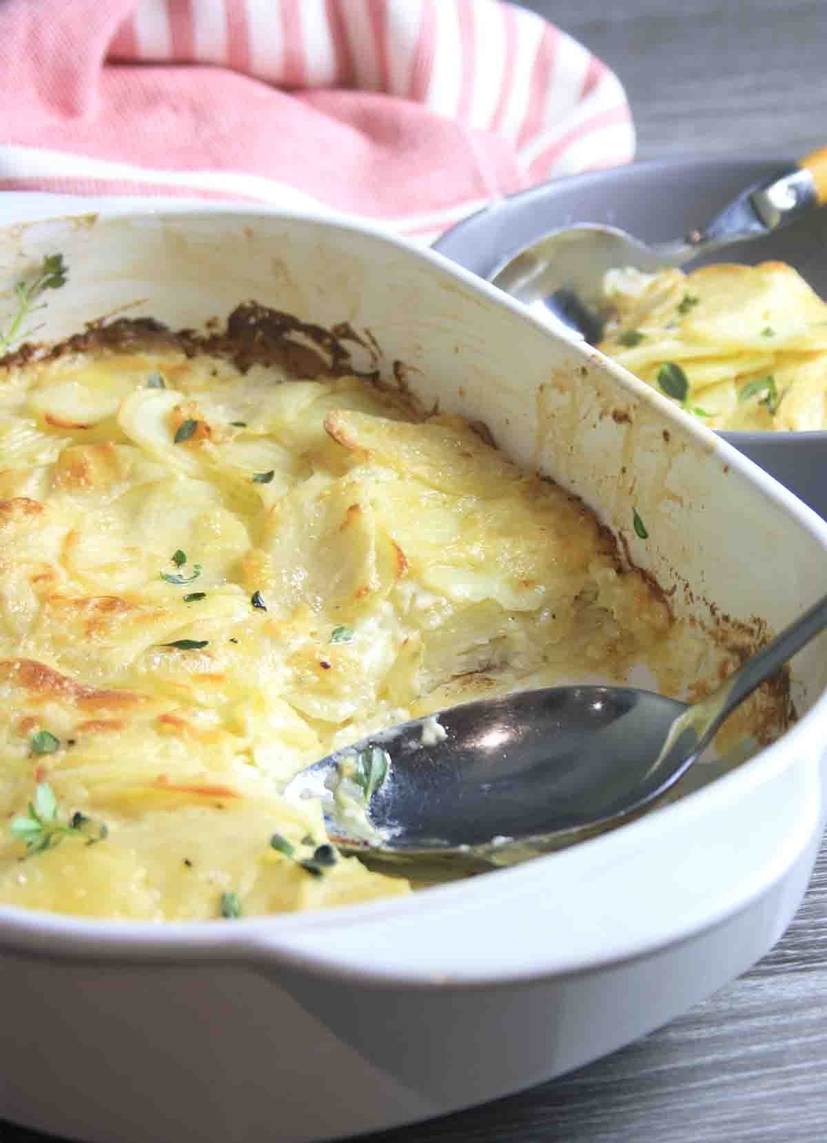 dish of creamy cooked potatoes.