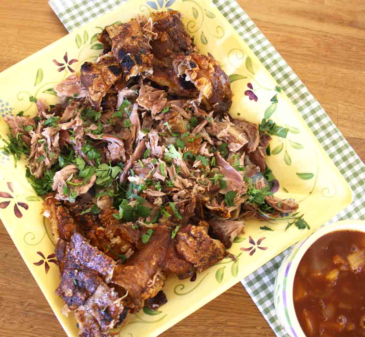 shredded pork shank on a plate.