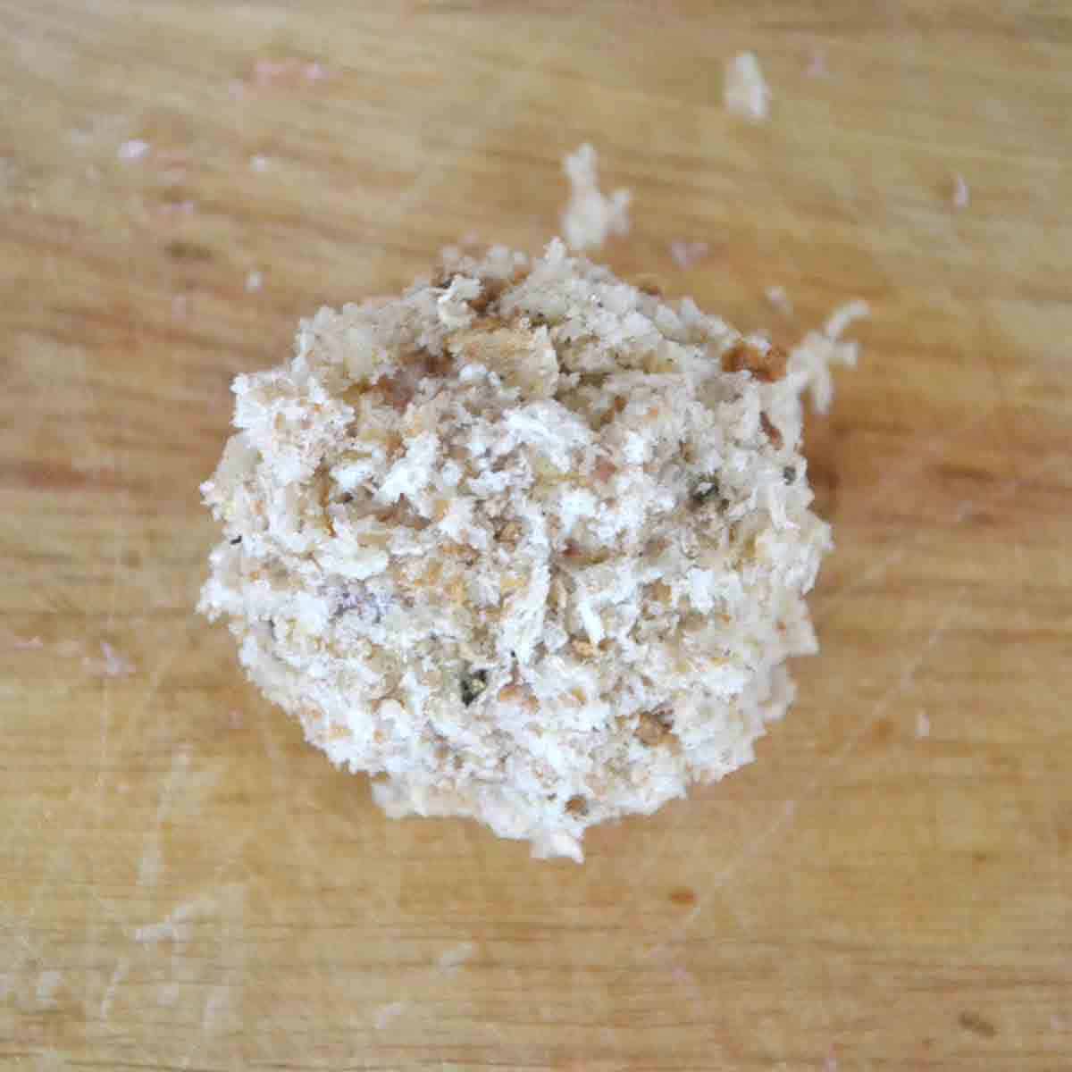 ball covered in breadcrumbs.