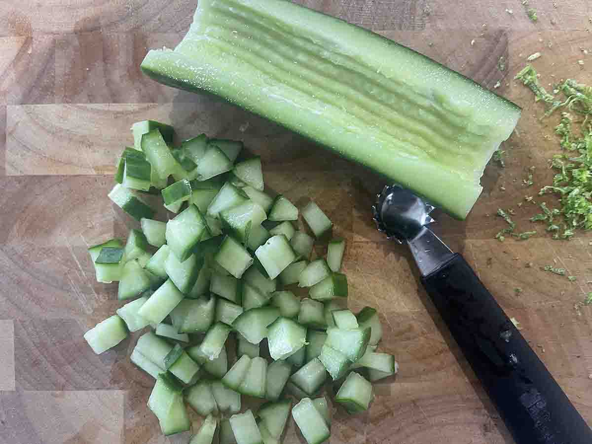 chopped cucumber.