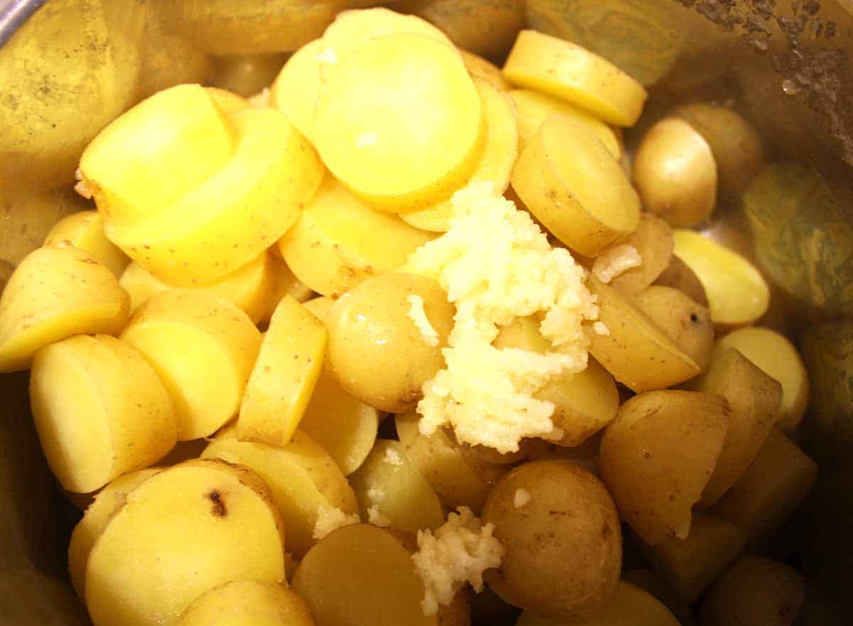 cooked potatoes with garlic added.