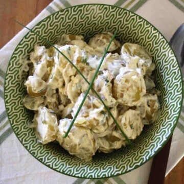 tarragon potato salad in a bowl.