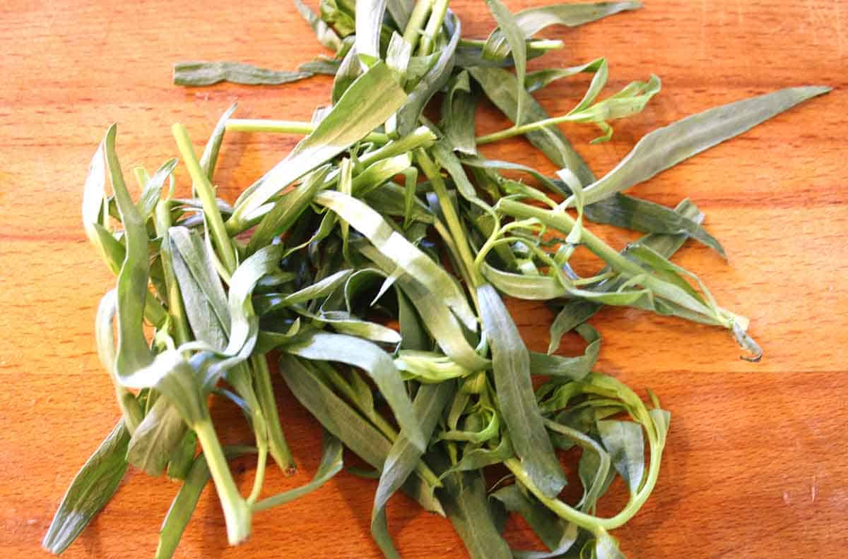 fresh tarragon on a board.