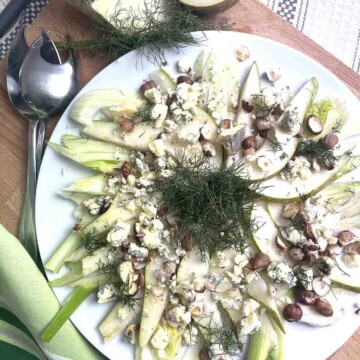 Fennel and Pear salad on a plate.