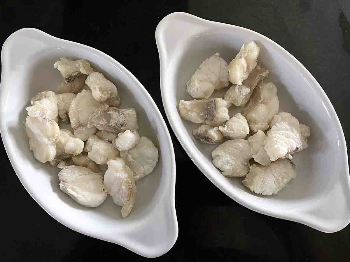 cooked monkfish in dishes.