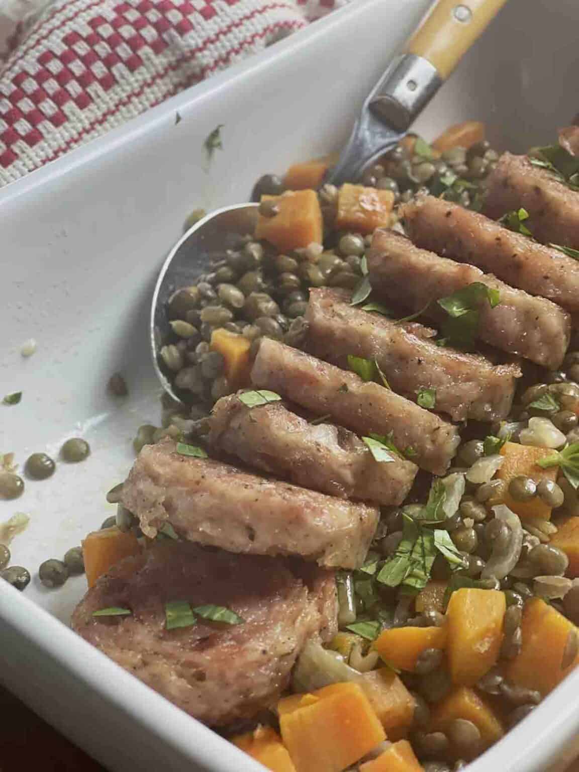 Cotechino Sausage with Lentils Chez Le Rêve Français