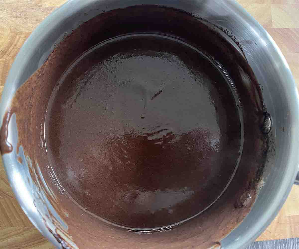 chocolate custard in a saucepan.