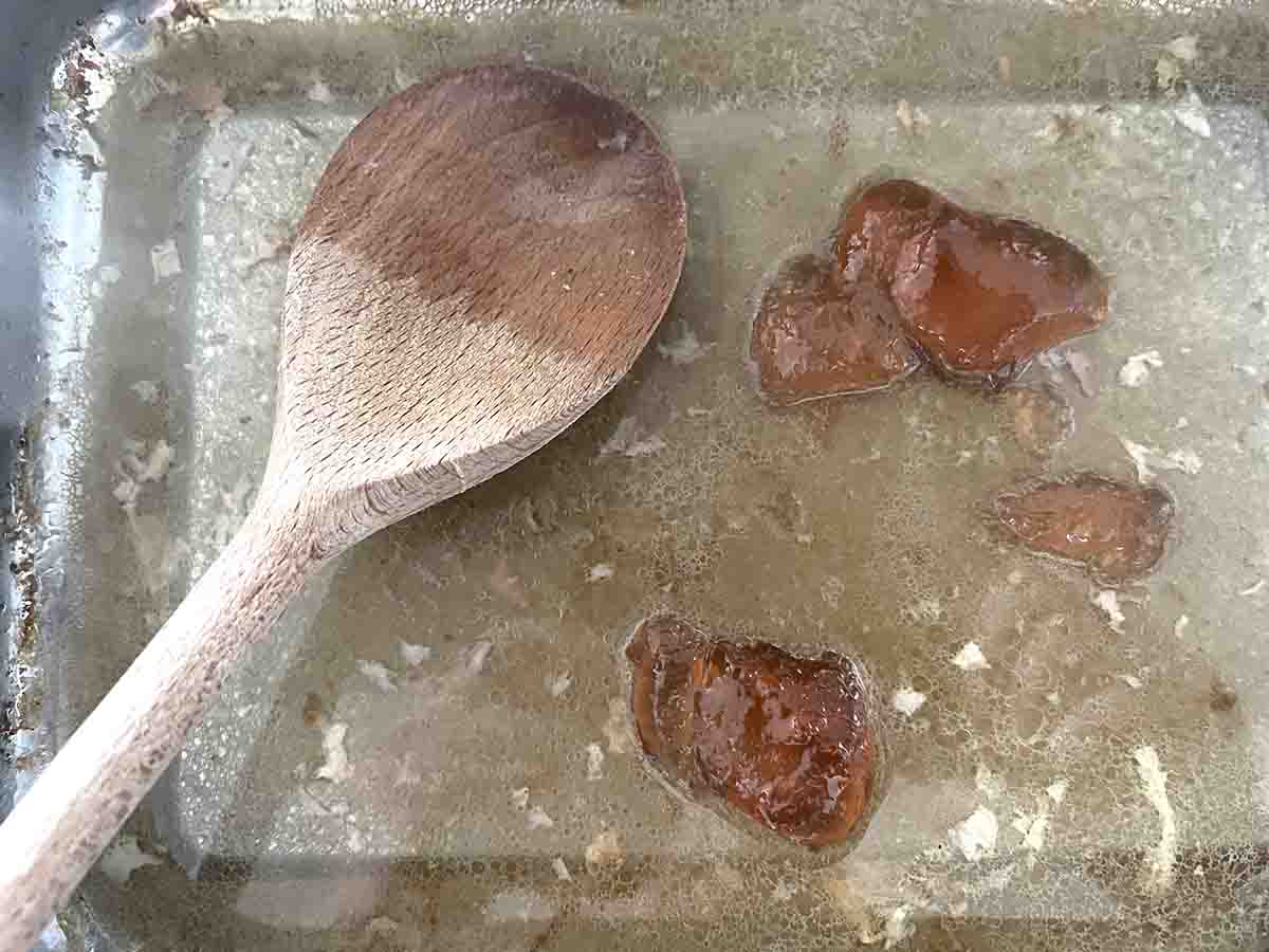 quince jelly melting in the dish.