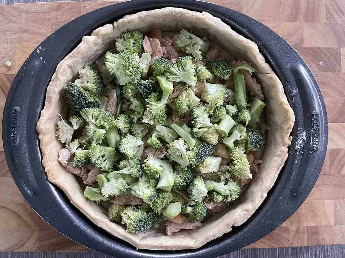 pastry case with broccoli added.